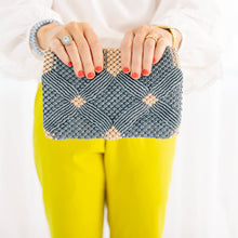 Handmade Macramé Clutch Dusty Blue and Champagne