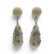 Kathryn Ivory And Turquoise Drop Polka Dot Earrings