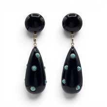 Kathryn Black And Turquoise Drop Polka Dot Earrings